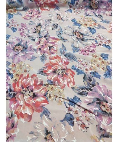 Przezroczysta tkanina szyfon na sukienki - pastelowe kwiaty piwonii